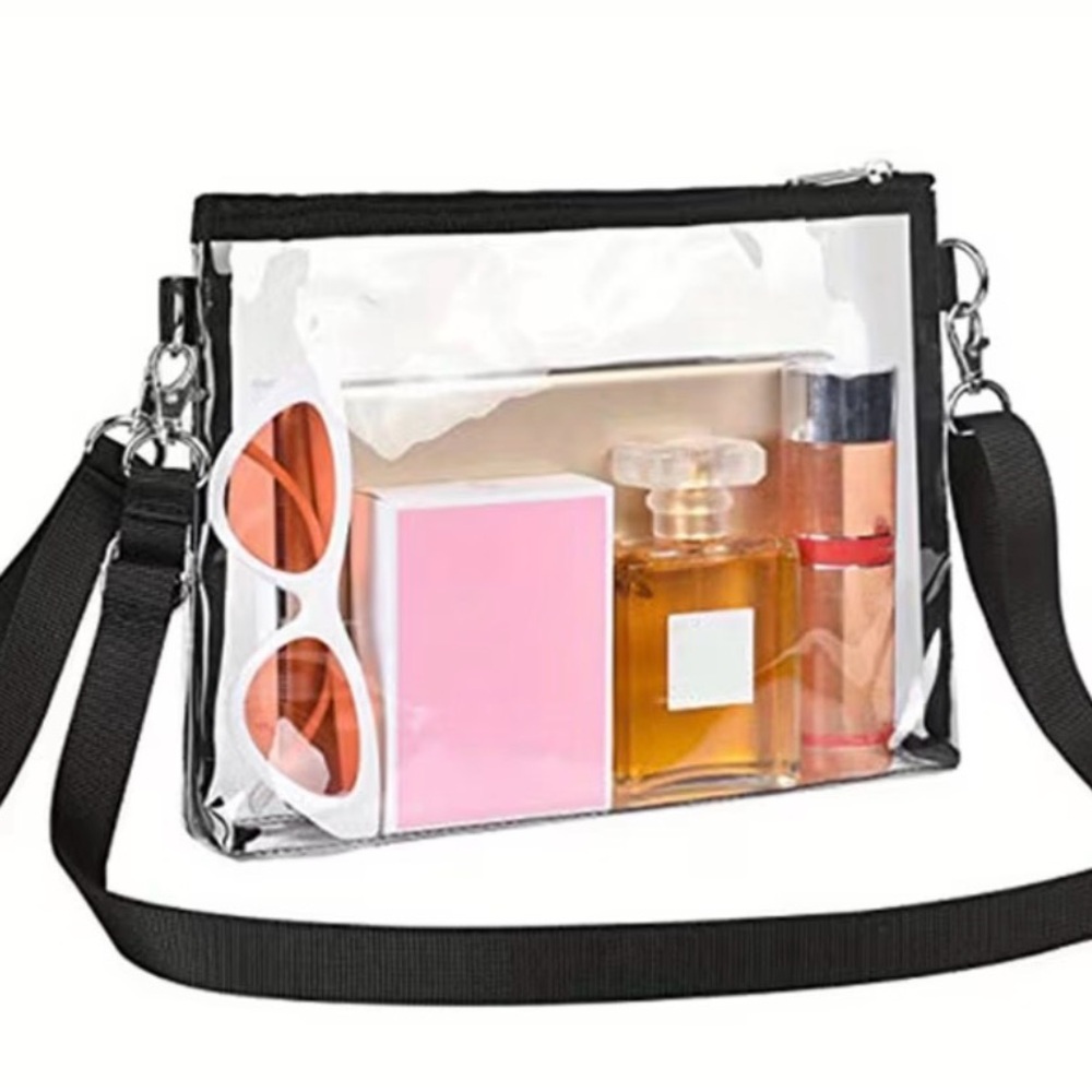 Clear PVC Black Trim Crossbody Bag - Women's Transparent Shoulder Bag NIP - Picture 4 of 4